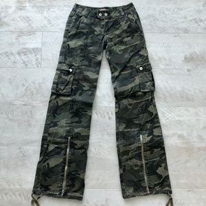 Camo Cargo Pants w/ Zip Detailing & Snap Closure